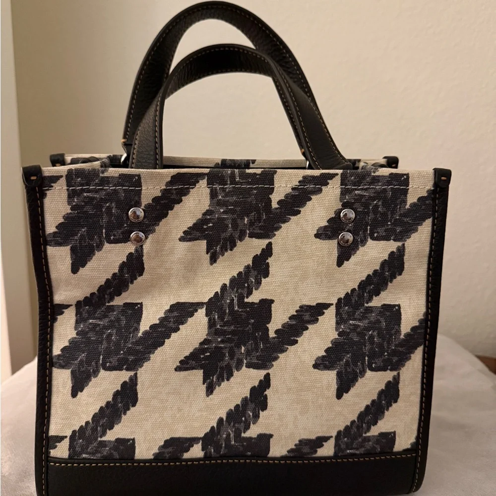 Coach Black and Cream Houndstooth Canvas Dempsey Patch Small Tote